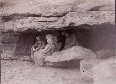 Bull, Davis, Davies, sheltering in cave. Nr Ambleterase
