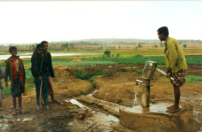 Small scale irrigation from groundwater (a protected borehole with handpump)